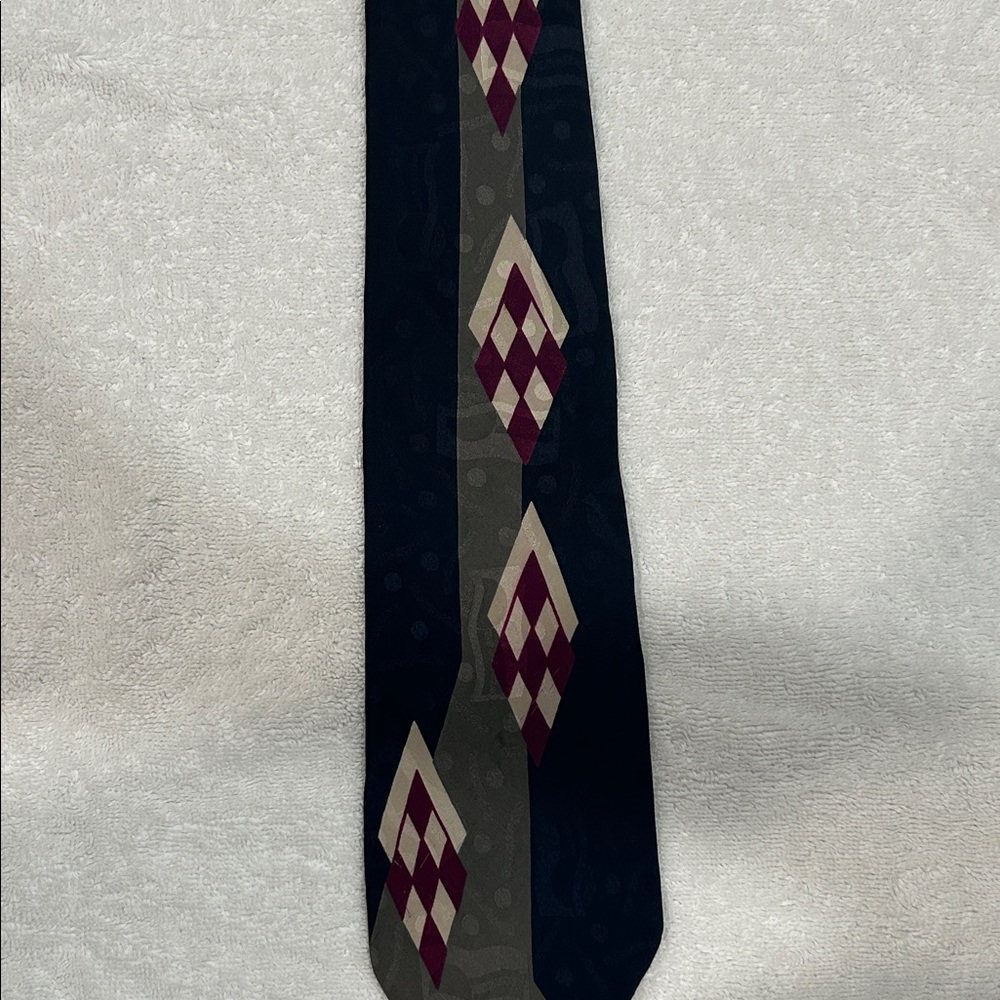 Geometric Pattern Tie - Navy and Burgundy